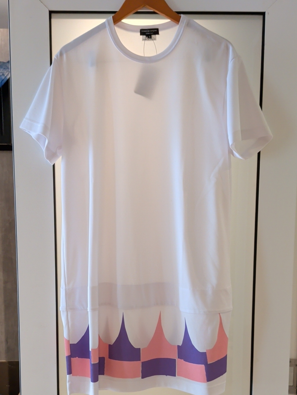 Comme des Garcons White Midi Dress with Pink and Purple Graphic Hem